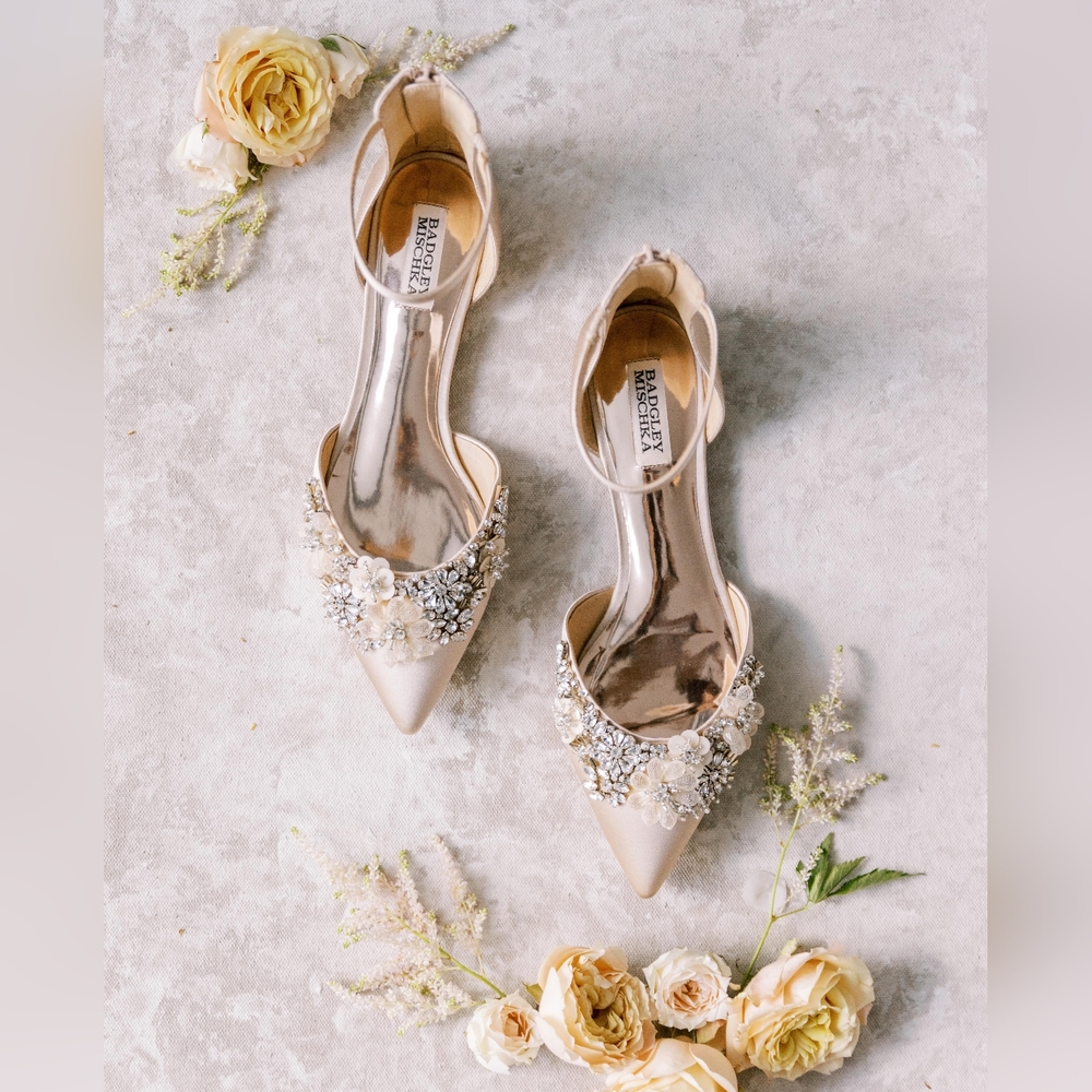 Badgley Mischka flats, wedding shoes, size 9, ivory
